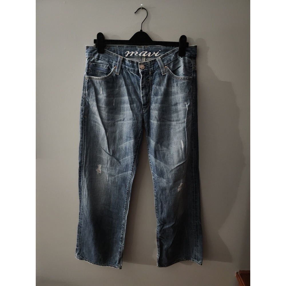 Mavi Marco Mens Relaxed Straight Leg Jeans Blue Distressed Denim 34x32